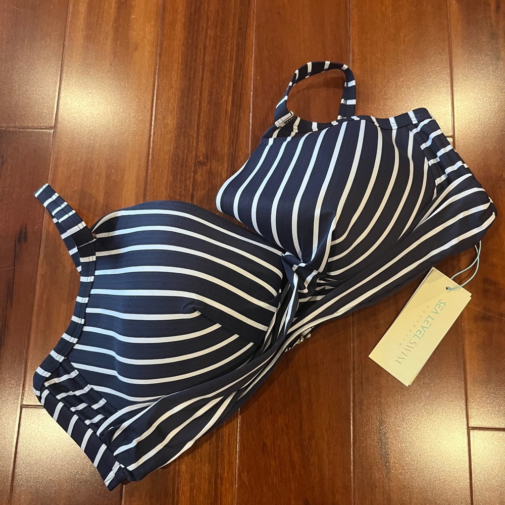 Sea Level Swim Bikini Top Charmarel Blue Stripe Night Sky Underwire New‎ US 14